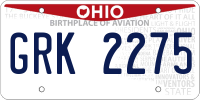 OH license plate GRK2275