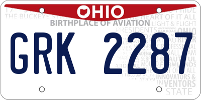 OH license plate GRK2287