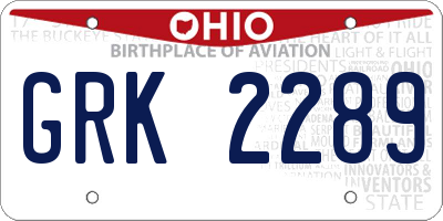 OH license plate GRK2289