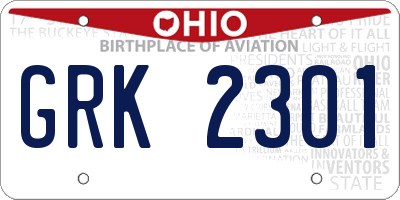 OH license plate GRK2301