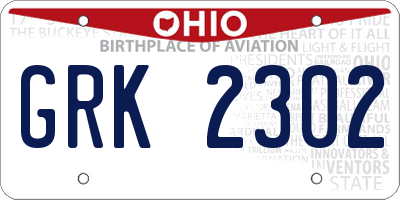 OH license plate GRK2302