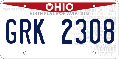 OH license plate GRK2308