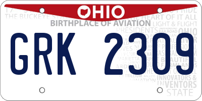 OH license plate GRK2309