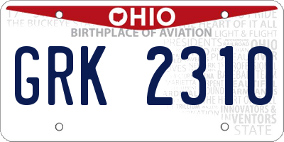 OH license plate GRK2310