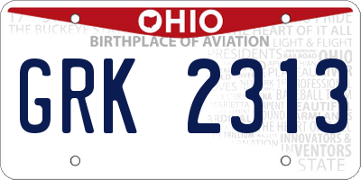 OH license plate GRK2313