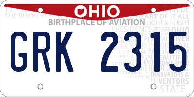 OH license plate GRK2315