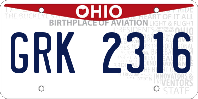 OH license plate GRK2316