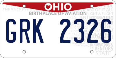 OH license plate GRK2326