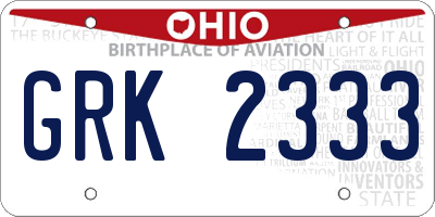 OH license plate GRK2333