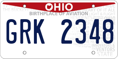 OH license plate GRK2348