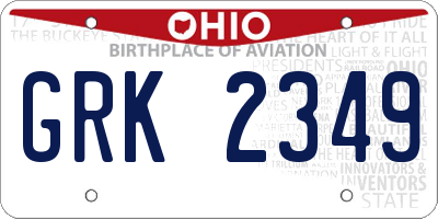 OH license plate GRK2349