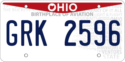 OH license plate GRK2596