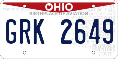 OH license plate GRK2649