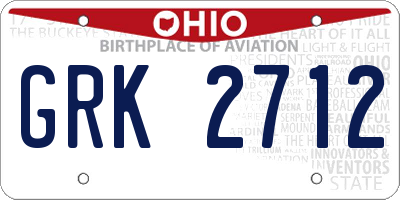 OH license plate GRK2712