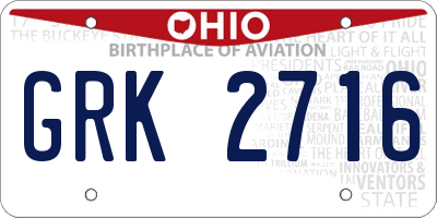 OH license plate GRK2716