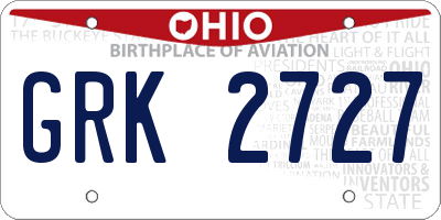 OH license plate GRK2727