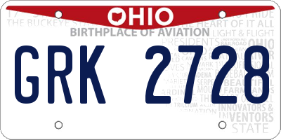 OH license plate GRK2728
