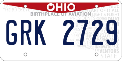 OH license plate GRK2729