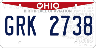 OH license plate GRK2738