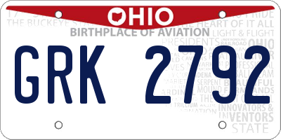 OH license plate GRK2792