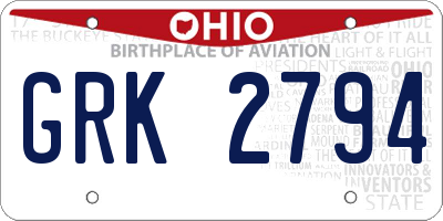 OH license plate GRK2794