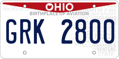 OH license plate GRK2800