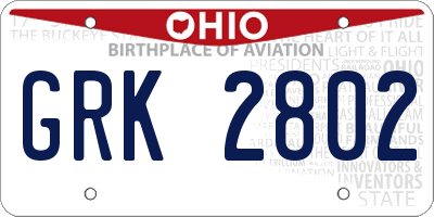 OH license plate GRK2802
