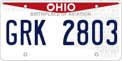 OH license plate GRK2803