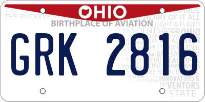 OH license plate GRK2816