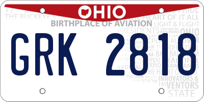 OH license plate GRK2818
