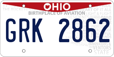 OH license plate GRK2862