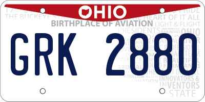 OH license plate GRK2880
