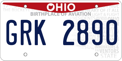 OH license plate GRK2890
