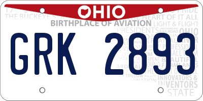OH license plate GRK2893