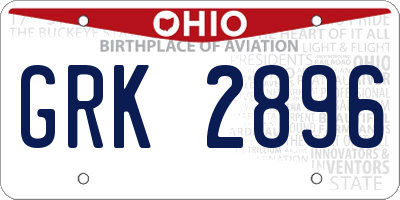 OH license plate GRK2896