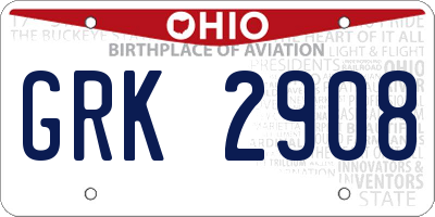 OH license plate GRK2908