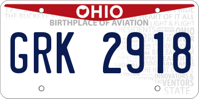 OH license plate GRK2918