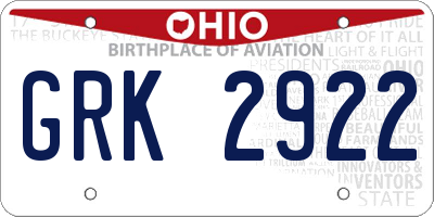OH license plate GRK2922