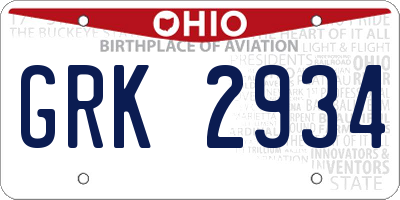 OH license plate GRK2934