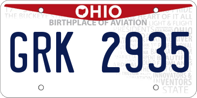 OH license plate GRK2935