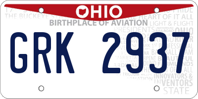 OH license plate GRK2937