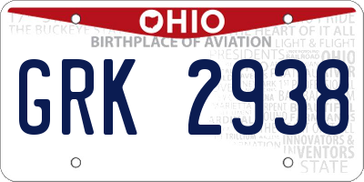 OH license plate GRK2938