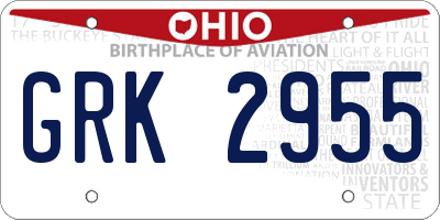 OH license plate GRK2955