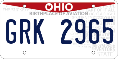 OH license plate GRK2965