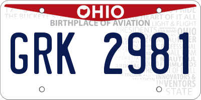 OH license plate GRK2981