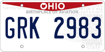 OH license plate GRK2983