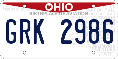 OH license plate GRK2986