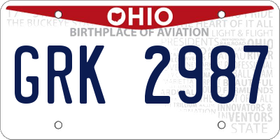 OH license plate GRK2987