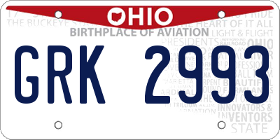 OH license plate GRK2993