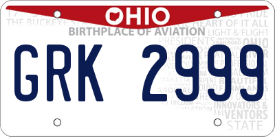OH license plate GRK2999